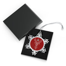 Load image into Gallery viewer, Yule Deer Pewter Snowflake Ornament in Red
