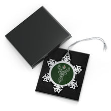 Load image into Gallery viewer, Yule Deer Pewter Snowflake Ornament in Green