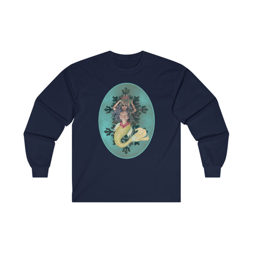 Unisex Ultra Cotton Long Sleeve Tee; Serafina Black Mermaid, Black Hair