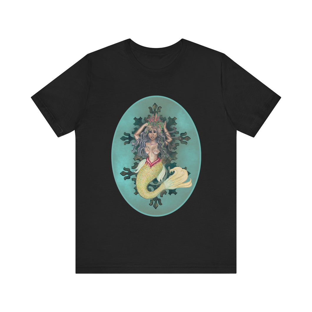 Unisex Jersey Short Sleeve Tee; Serafina Black Mermaid, Black Hair