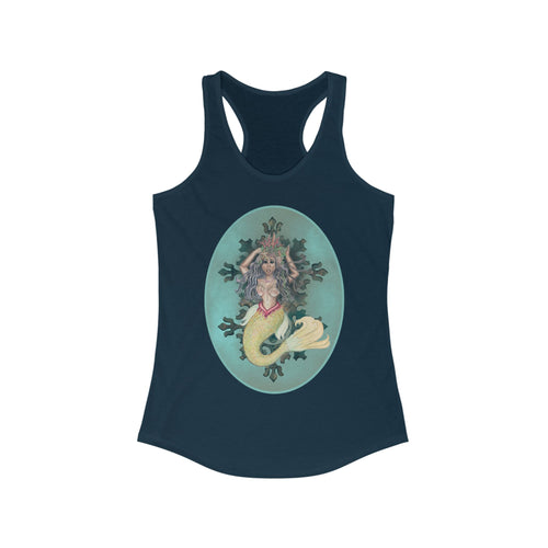 Women's Ideal Racerback Tank: Serafina, Black Mermaid, Black Hair