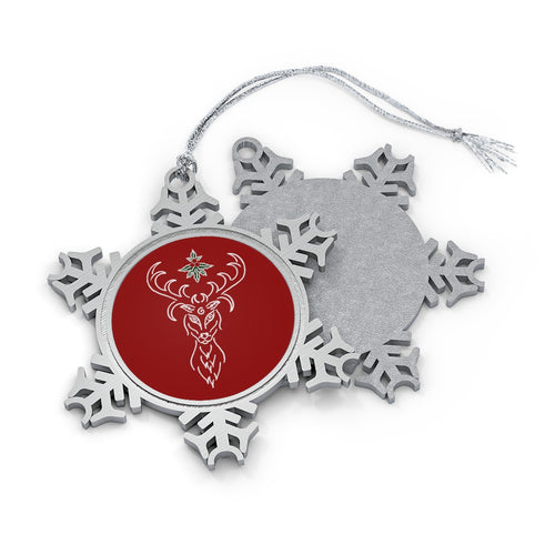 Yule Deer Pewter Snowflake Ornament in Red