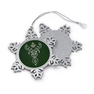 Yule Deer Pewter Snowflake Ornament in Green
